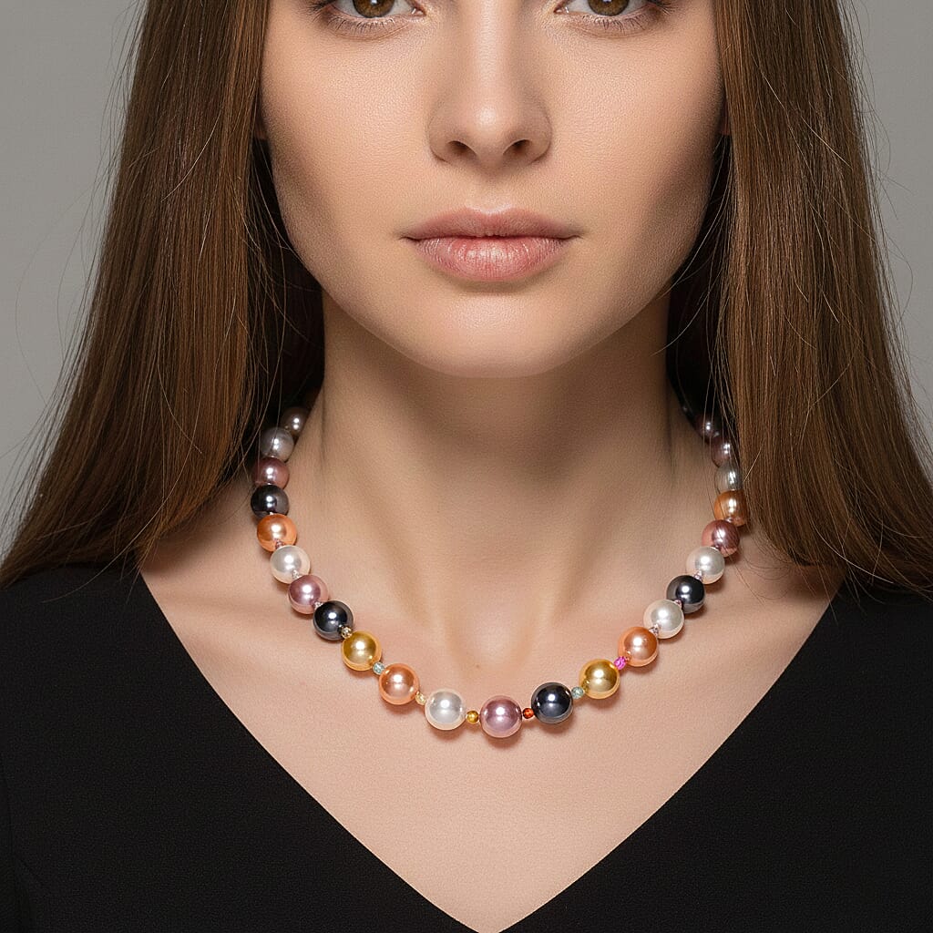 Multi Color Shell Pearl & Multi Gemstones Necklace (Size 20 - 2 Ext) 349.00 Ct.