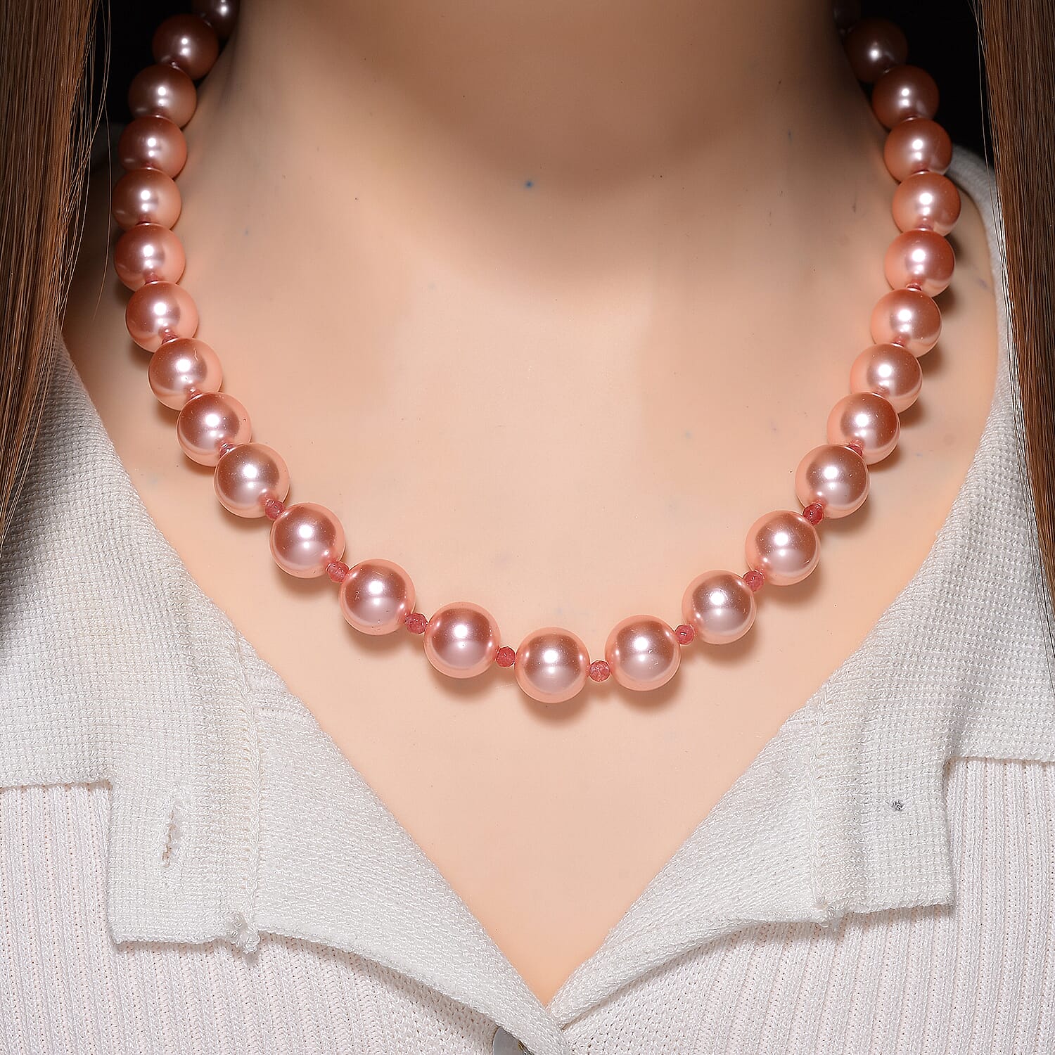 Pink Shell Pearl & Strawberry Quartz Necklace (Size 20 - 2 Ext) 349.00 Ct.