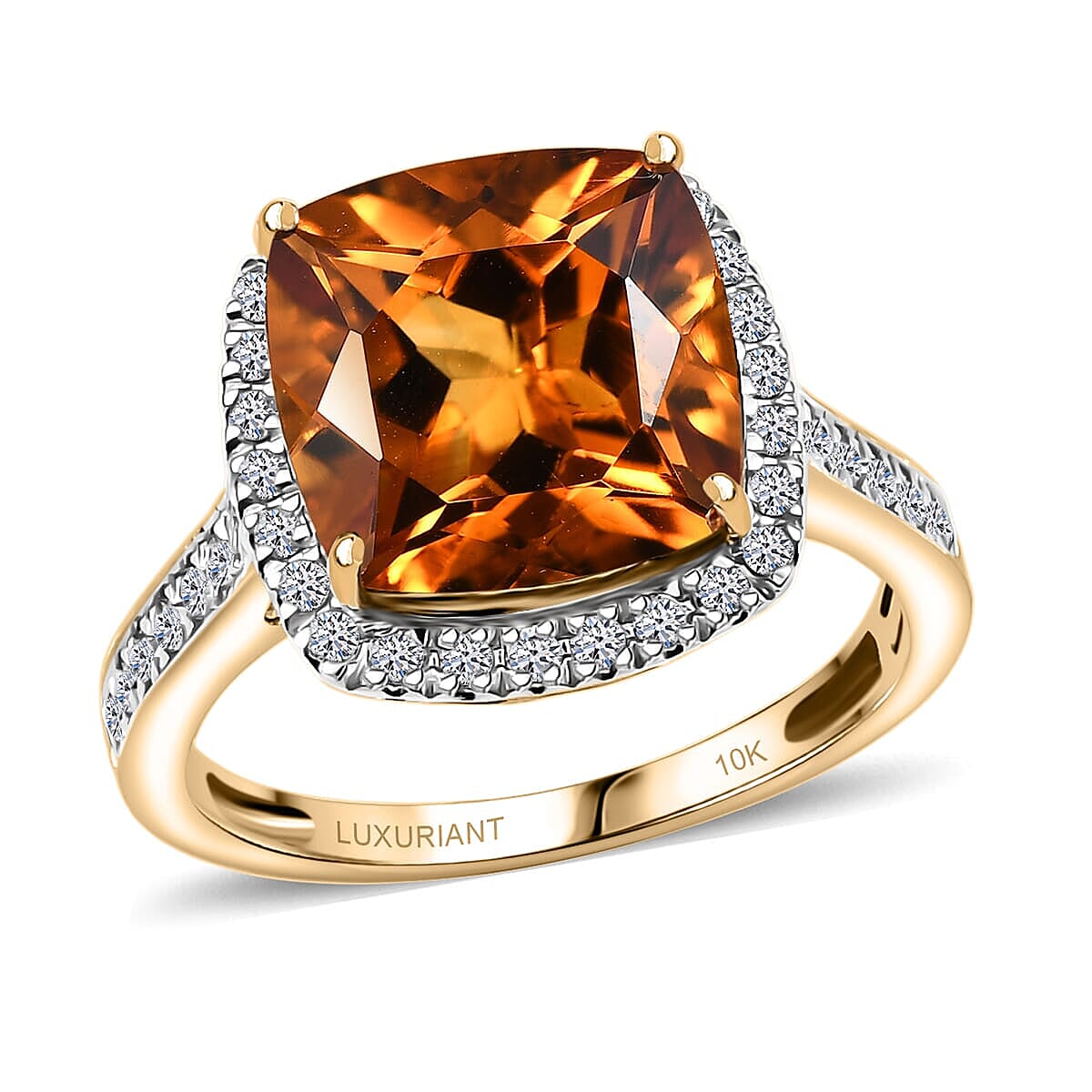 Luxuriant 10K Yellow Gold AAA Madeira Citrine, Lab Grown Diamond GH, SI Main Stone With Side Stone Ring, Gold Wt.3.52 Gms  6.535  Ct.