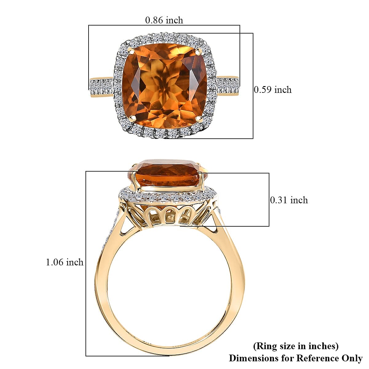 Luxuriant 10K Yellow Gold AAA Madeira Citrine, Lab Grown Diamond GH, SI Main Stone With Side Stone Ring, Gold Wt.3.52 Gms  6.535  Ct.