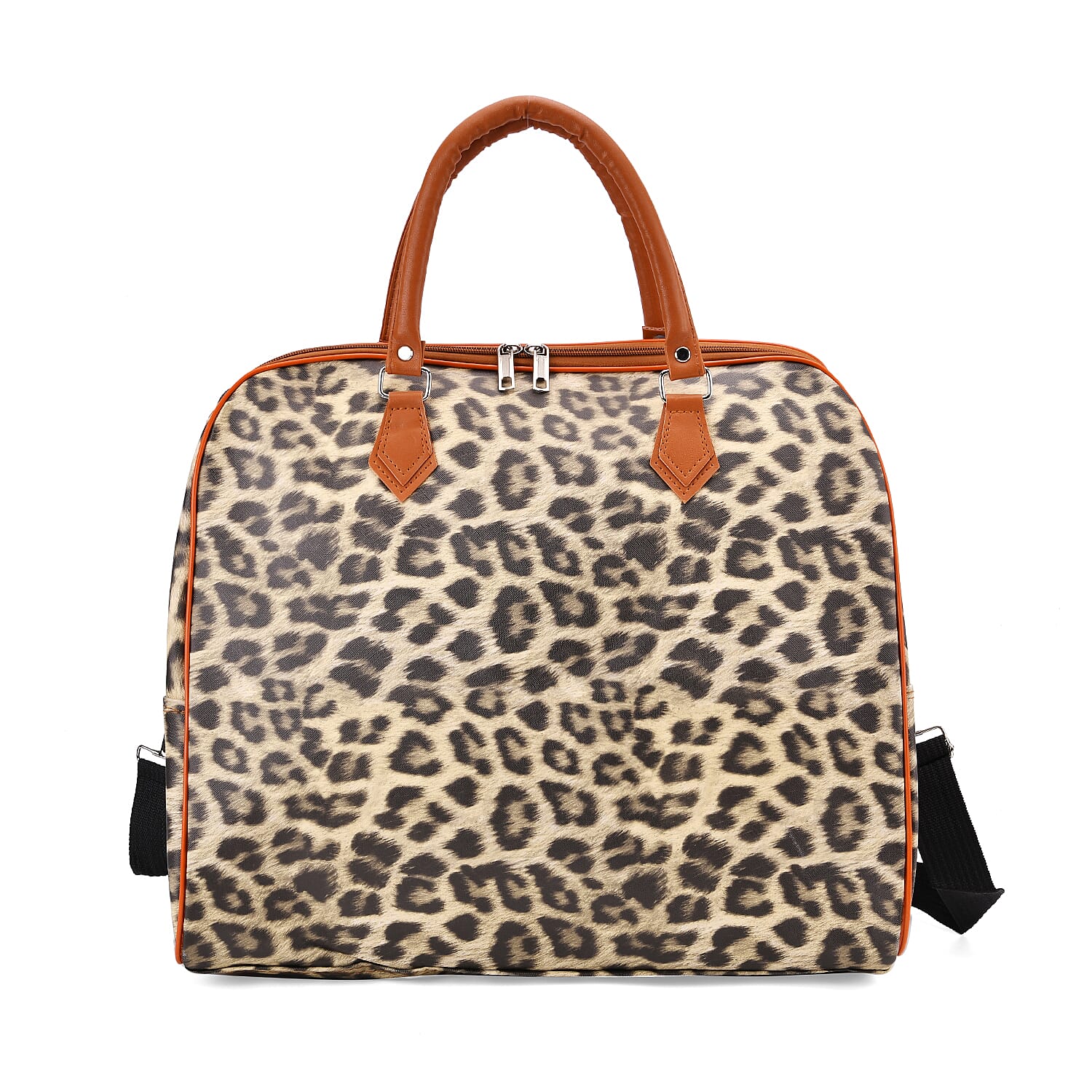 Leopard Pattern Tote Bag with Handle Drop & Detachable Shoulder Strap - Two Tone