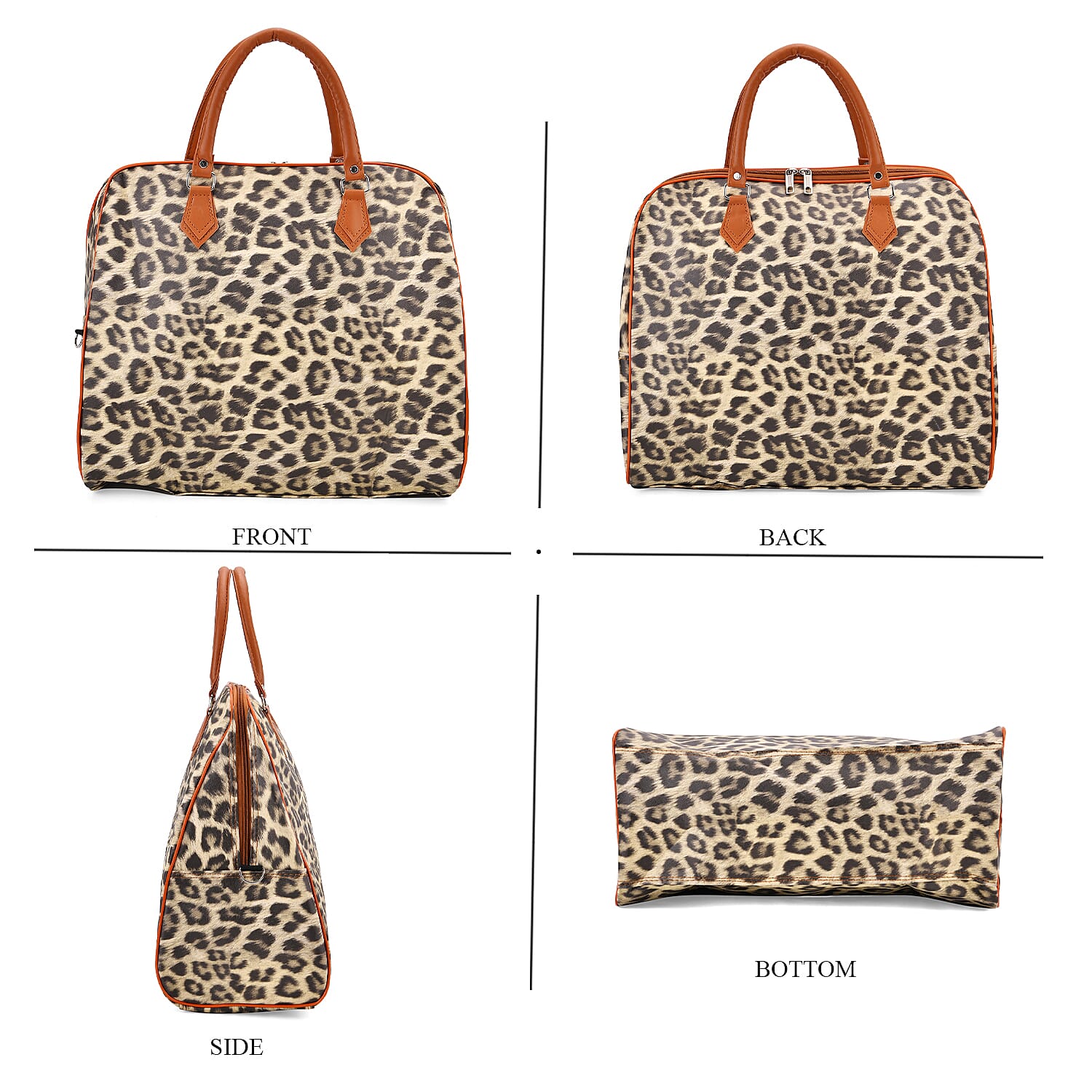 Leopard Pattern Tote Bag with Handle Drop & Detachable Shoulder Strap - Two Tone