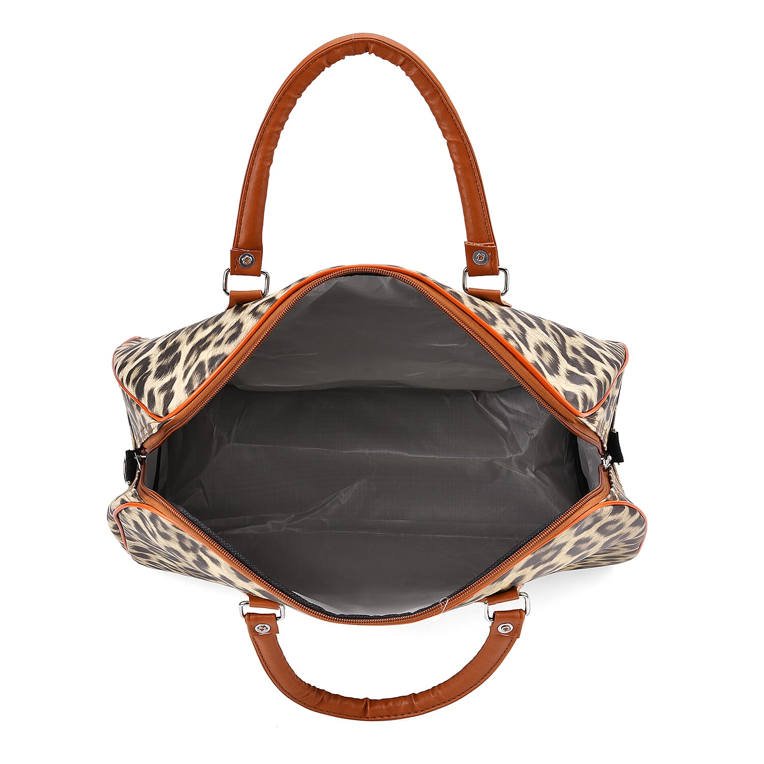 Leopard Pattern Tote Bag with Handle Drop & Detachable Shoulder Strap - Two Tone