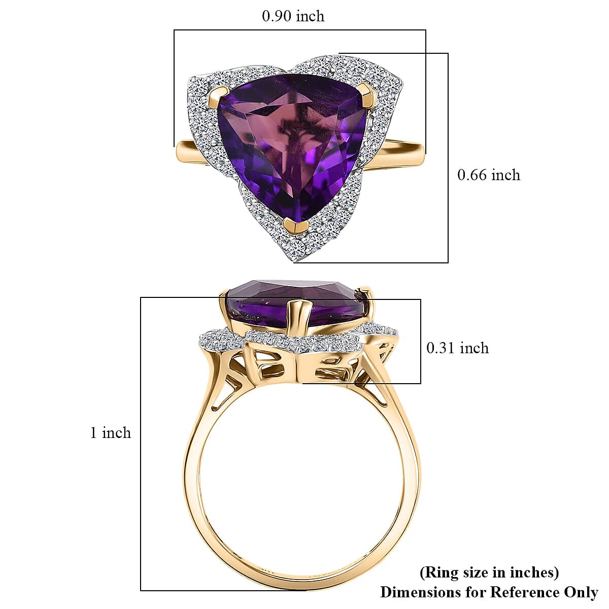 Luxuriant 10K Yellow Gold AAA Lusaka Amethyst, Lab Grown Diamond SI Main Stone With Side Stone Ring, Gold Wt.3.53 Gms  6.017  Ct.