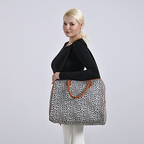 Leopard Pattern Tote Bag with Handle Drop & Detachable Shoulder Strap - Grey