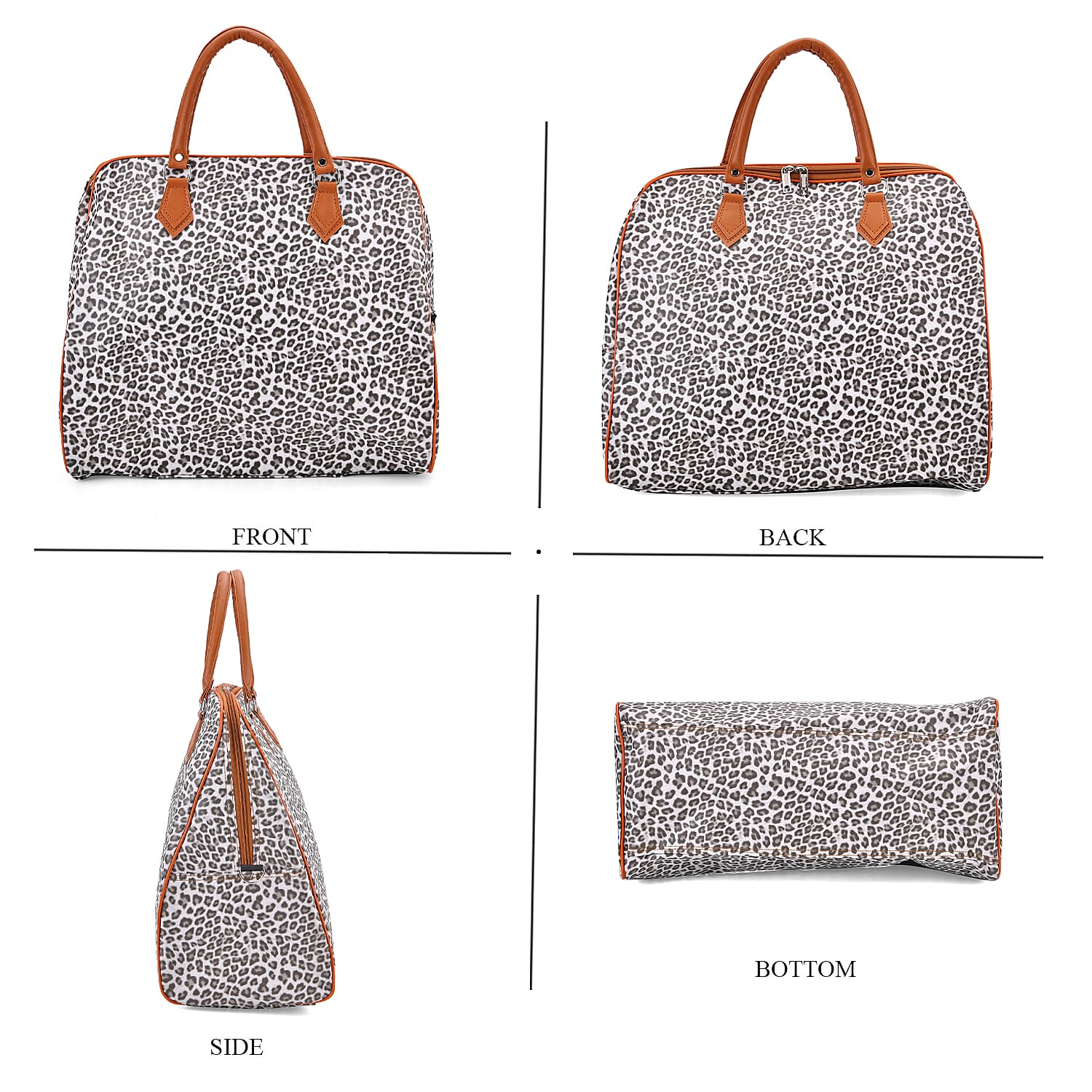 Leopard Pattern Tote Bag with Handle Drop & Detachable Shoulder Strap - Grey