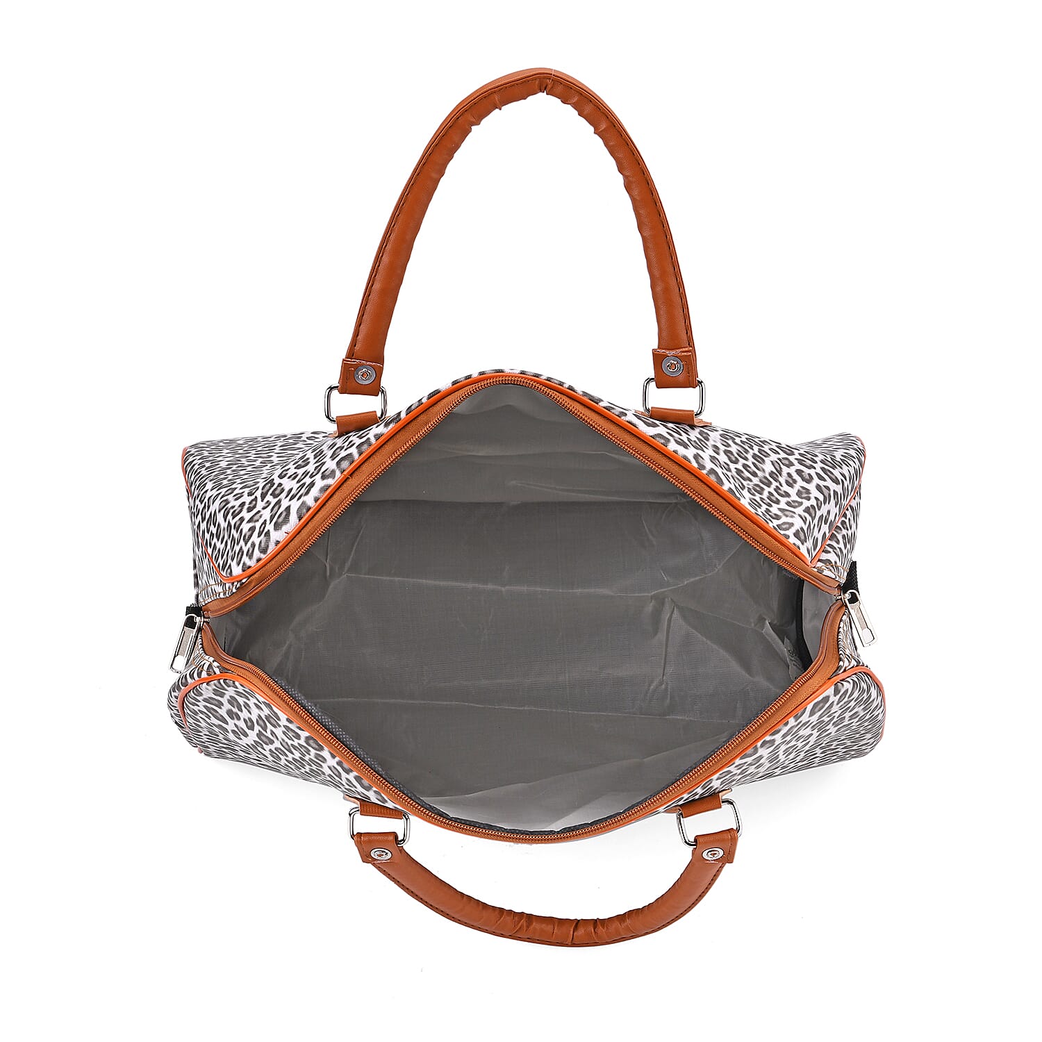 Leopard Pattern Tote Bag with Handle Drop & Detachable Shoulder Strap - Grey