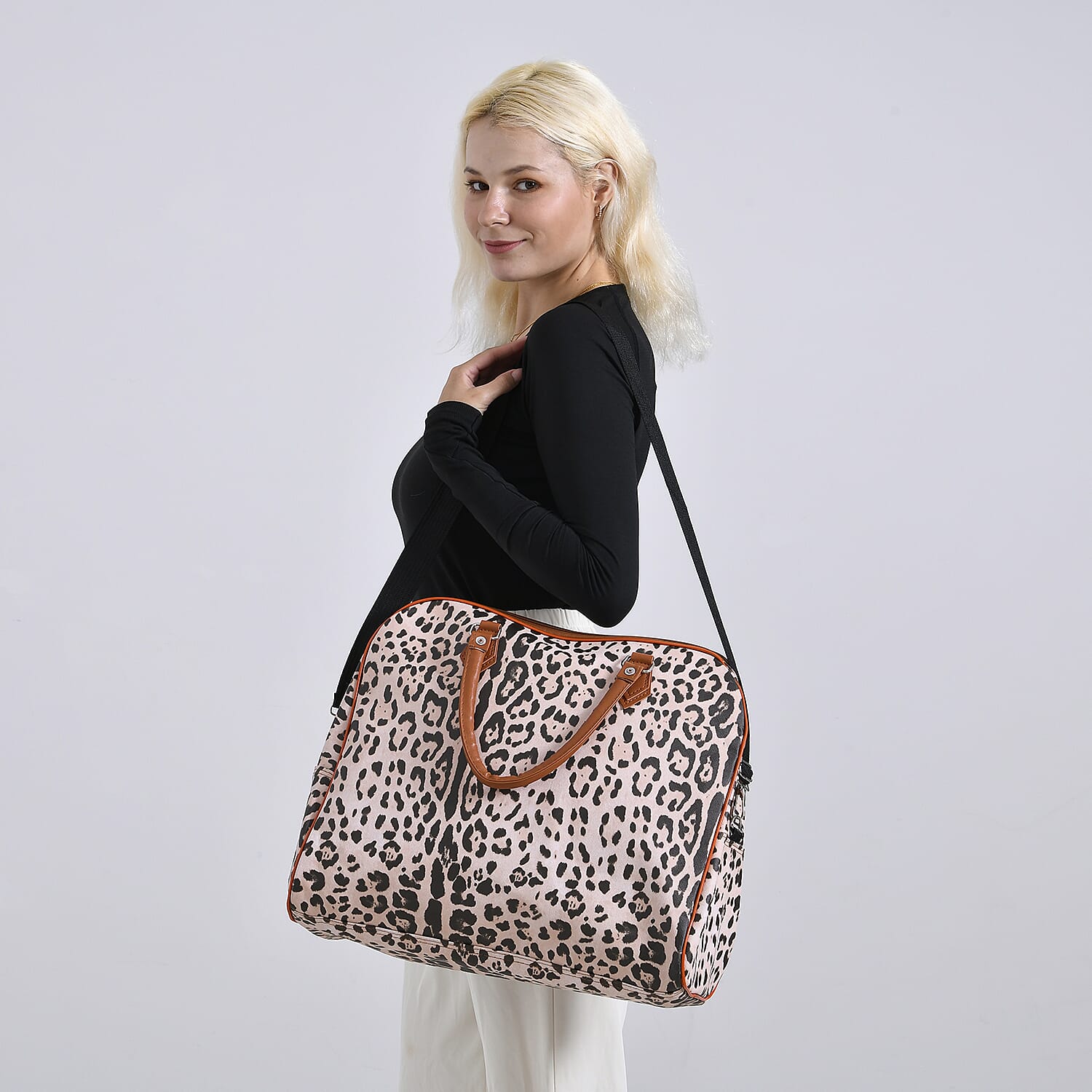 Snake Pattern Tote Bag with Handle Drop & Detachable Shoulder Strap - Peach