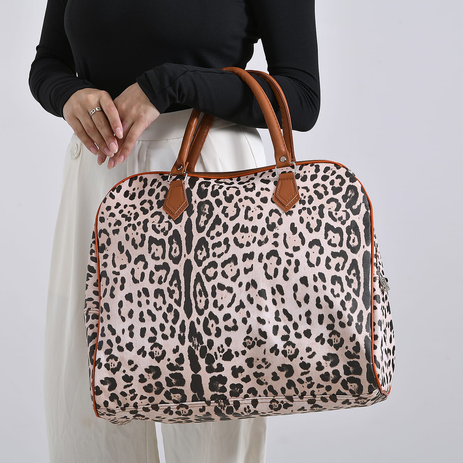 Snake Pattern Tote Bag with Handle Drop & Detachable Shoulder Strap - Peach