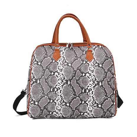 Snake Pattern Tote Bag with Handle Drop & Detachable Shoulder Strap - Grey