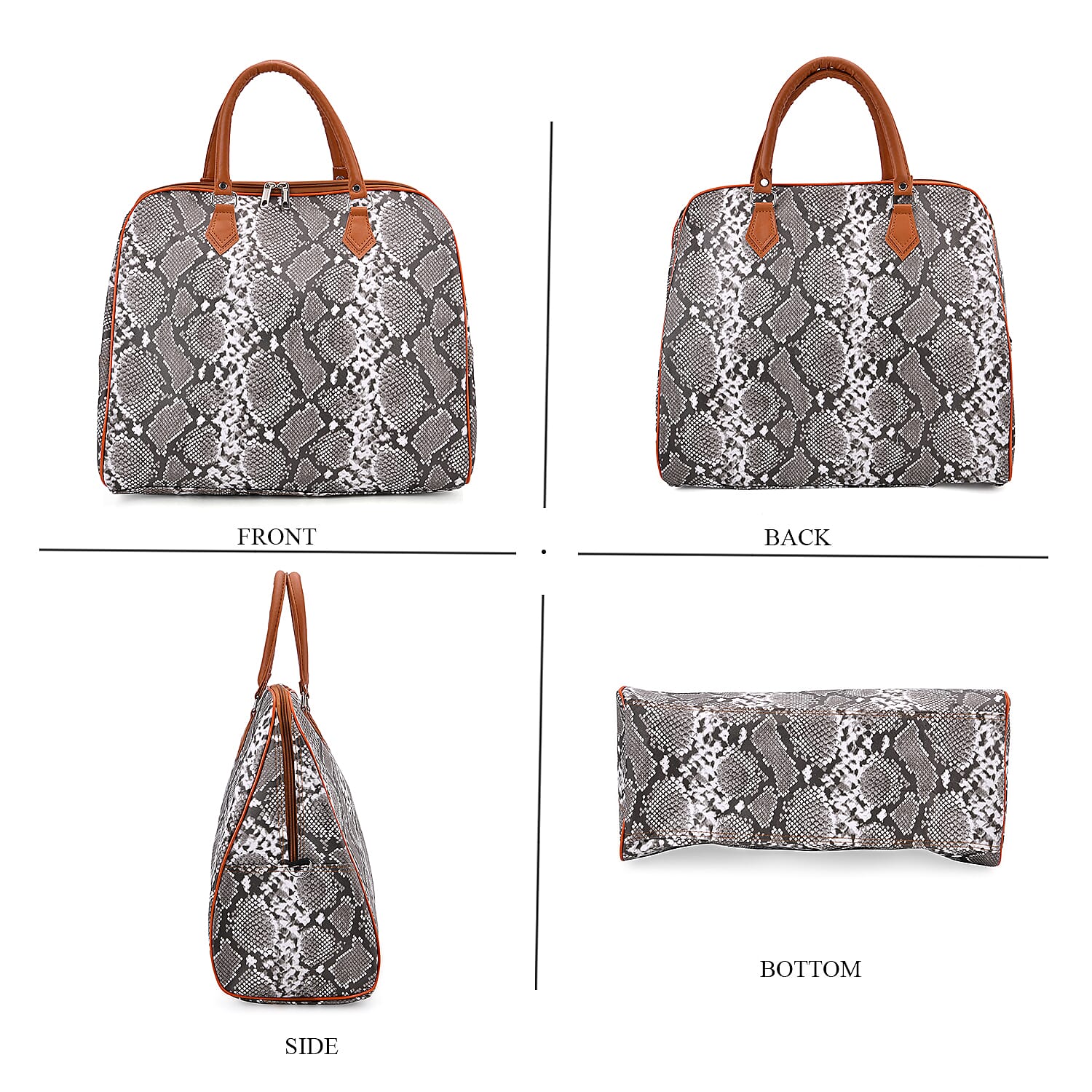 Snake Pattern Tote Bag with Handle Drop & Detachable Shoulder Strap - Grey