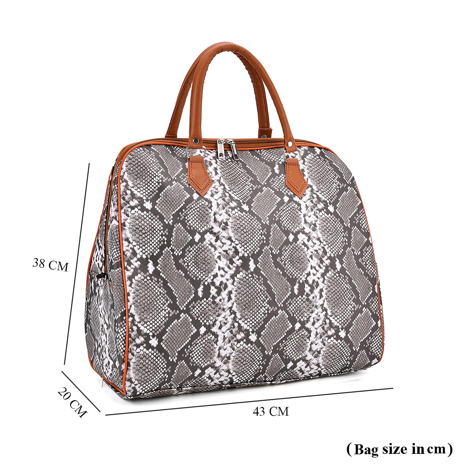 Snake Pattern Tote Bag with Handle Drop & Detachable Shoulder Strap - Grey
