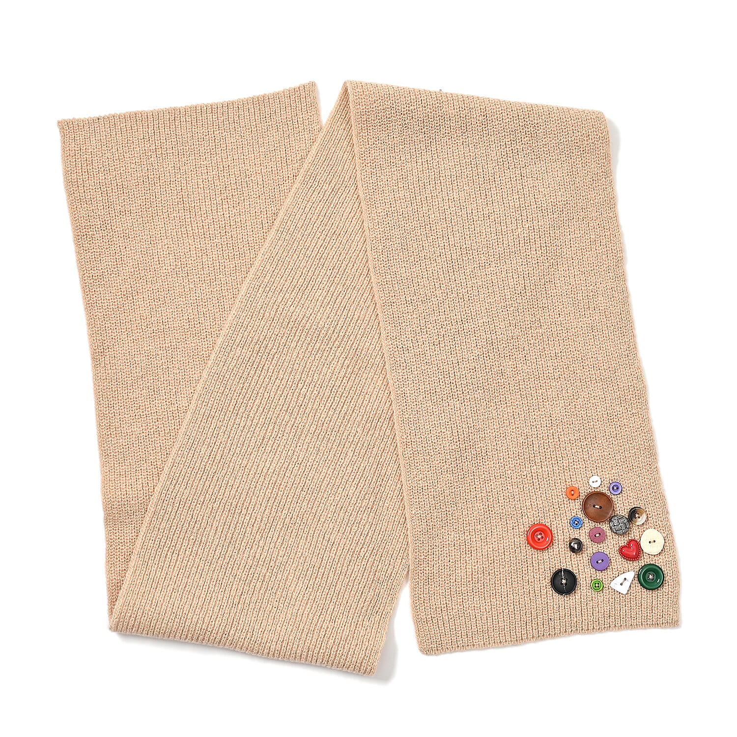 Designer Closeout Deal - Scarf with Colourful Button Accents - Cream