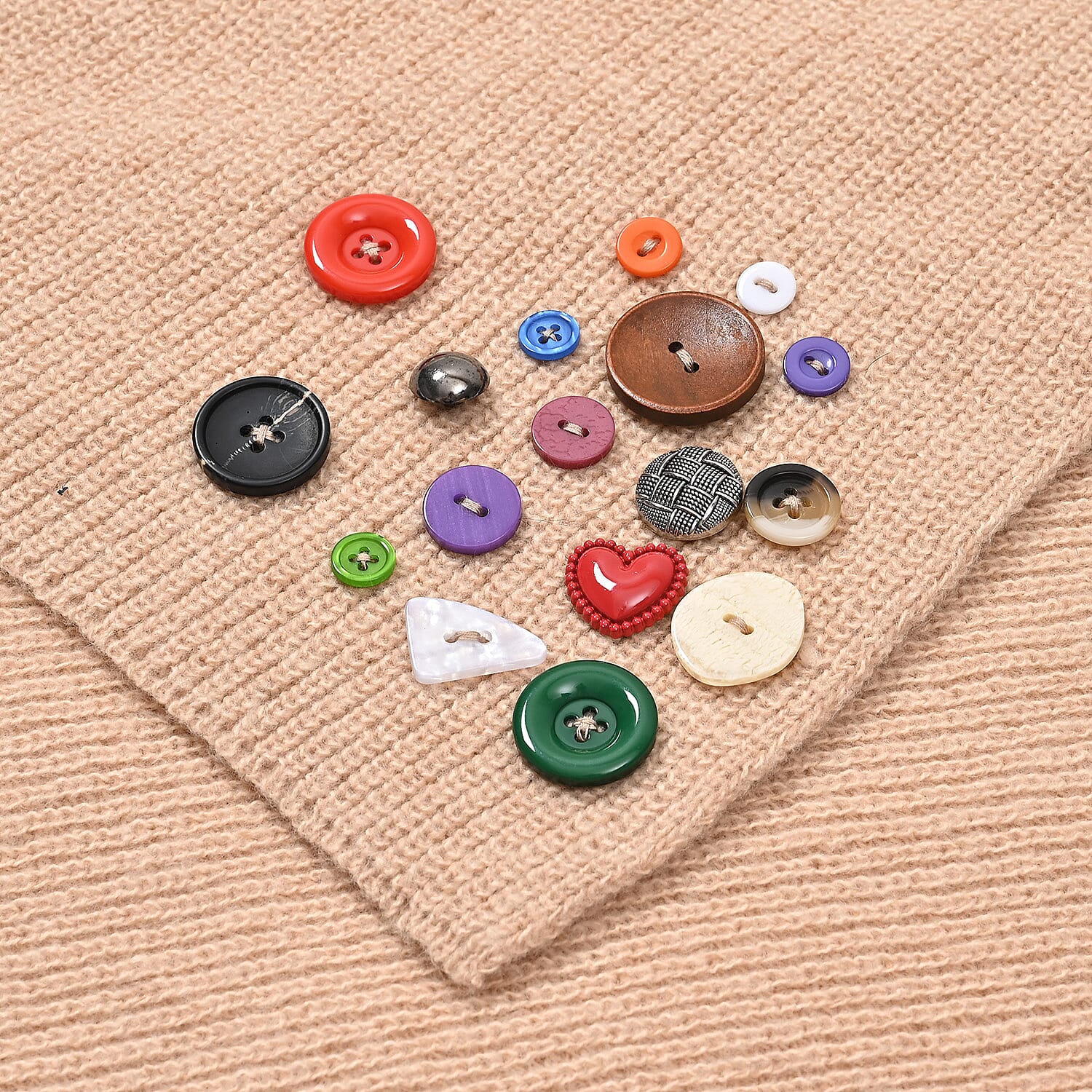 Designer Closeout Deal - Scarf with Colourful Button Accents - Cream