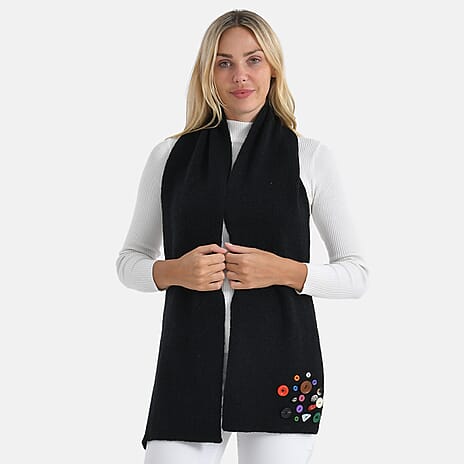 Designer Closeout Deal - Scarf with Colourful Button Accents - Black