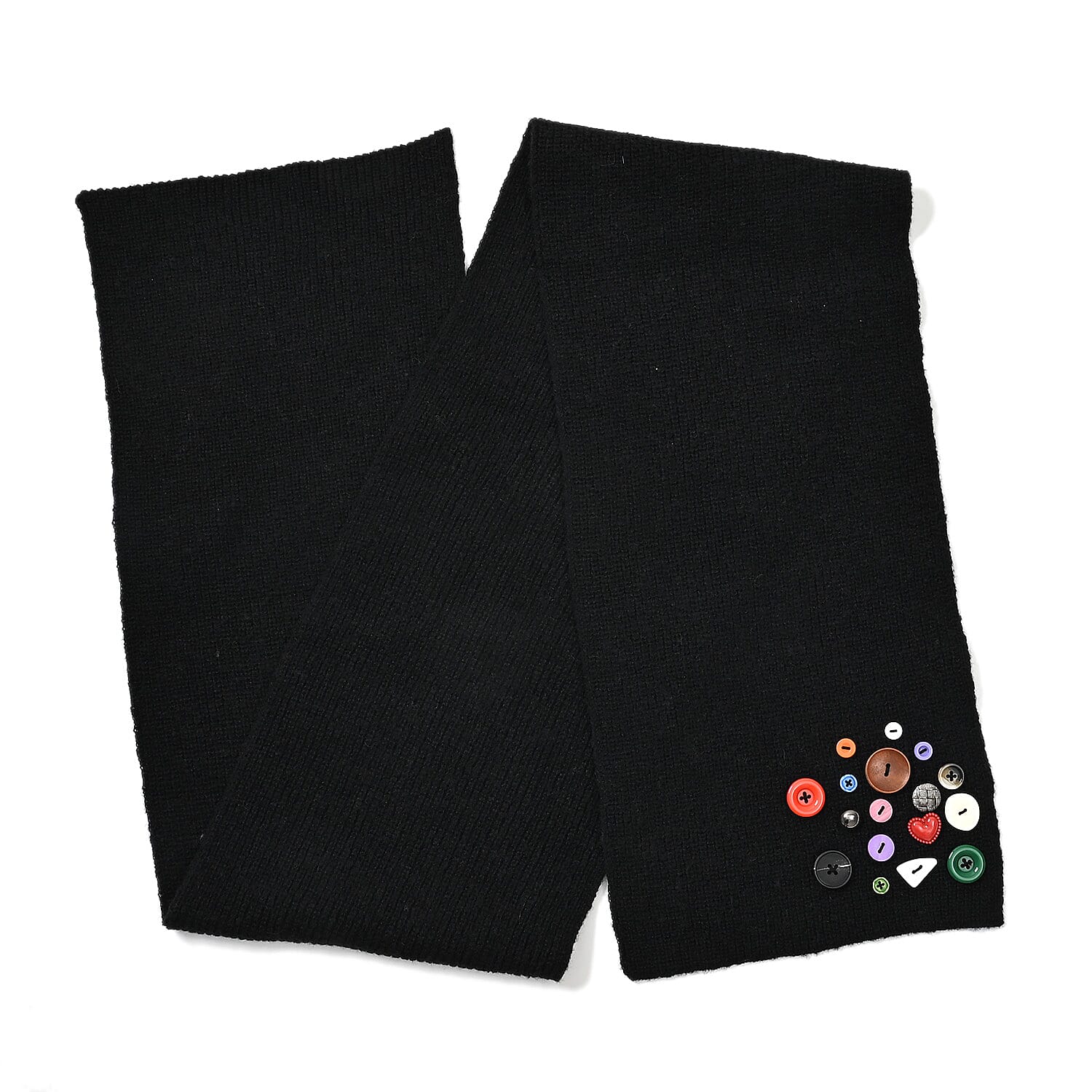 Designer Closeout Deal - Scarf with Colourful Button Accents - Black