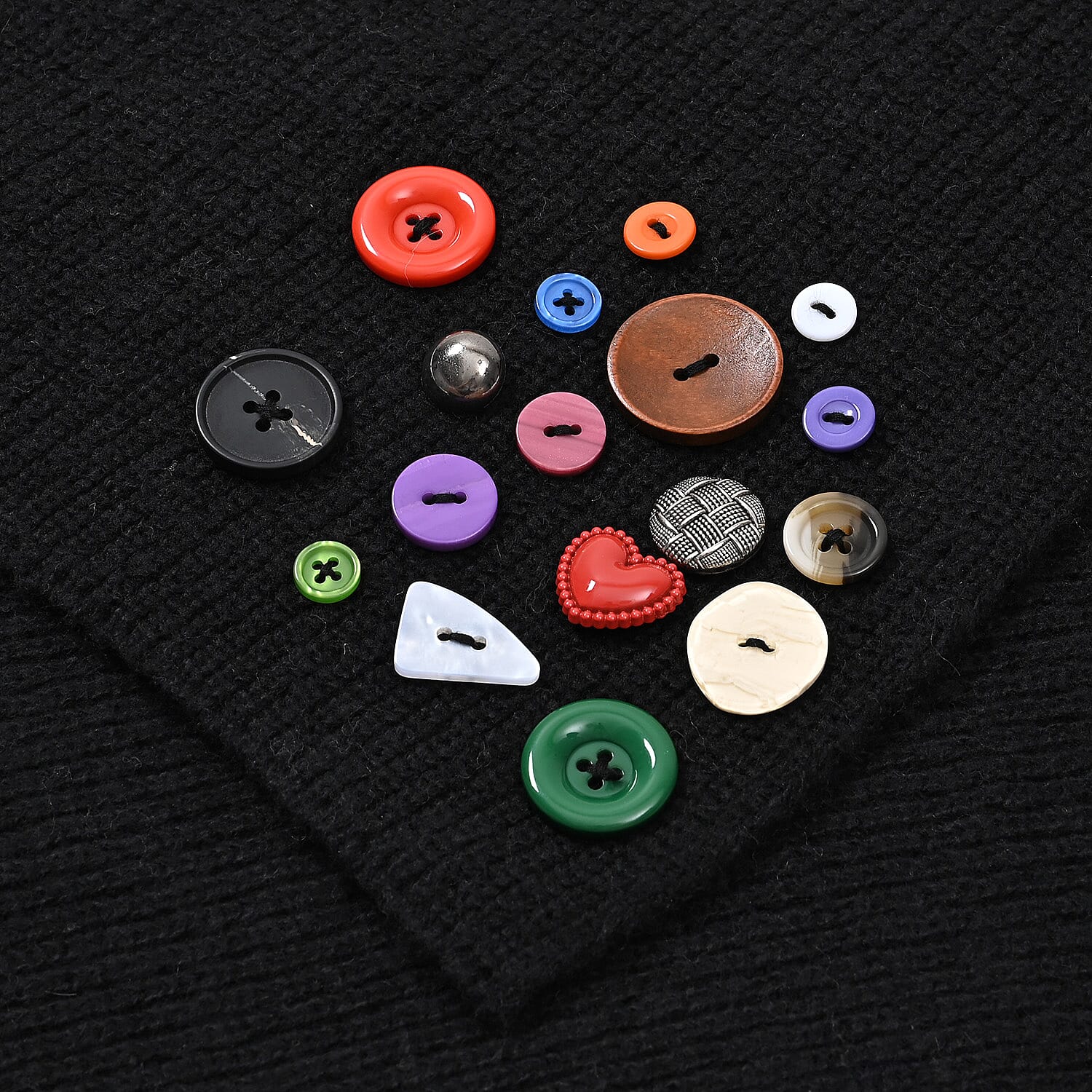 Designer Closeout Deal - Scarf with Colourful Button Accents - Black