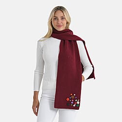 Designer Closeout Deal - Scarf with Colourful Button Accents - Burgundy