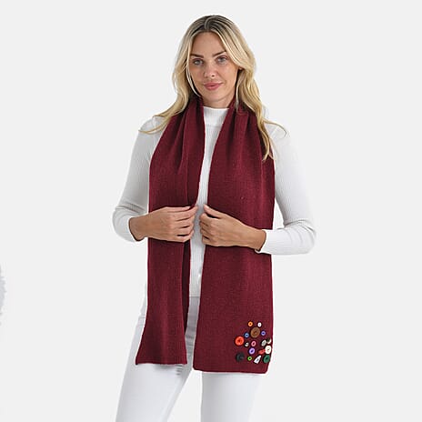 Designer Closeout Deal - Scarf with Colourful Button Accents - Burgundy