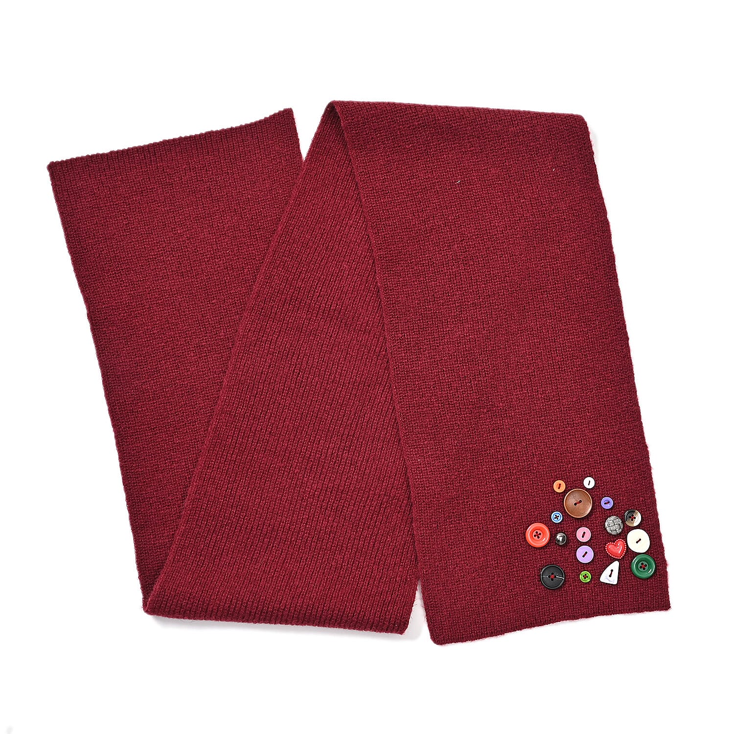 Designer Closeout Deal - Scarf with Colourful Button Accents - Burgundy