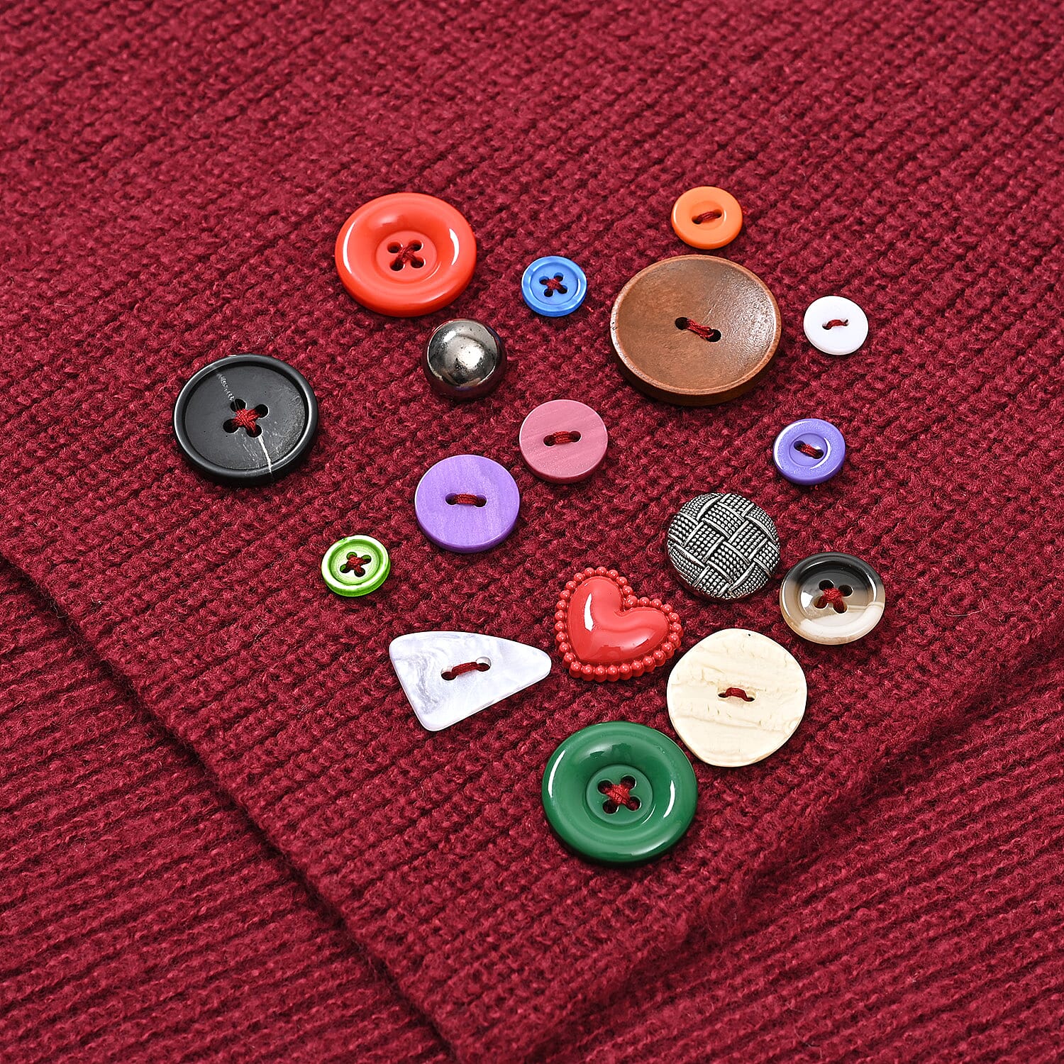 Designer Closeout Deal - Scarf with Colourful Button Accents - Burgundy