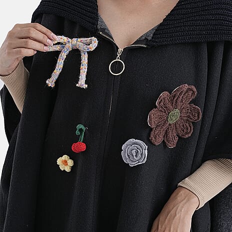 5-Piece Hand-Knitted Crochet Brooches (One Size) - Multicolour