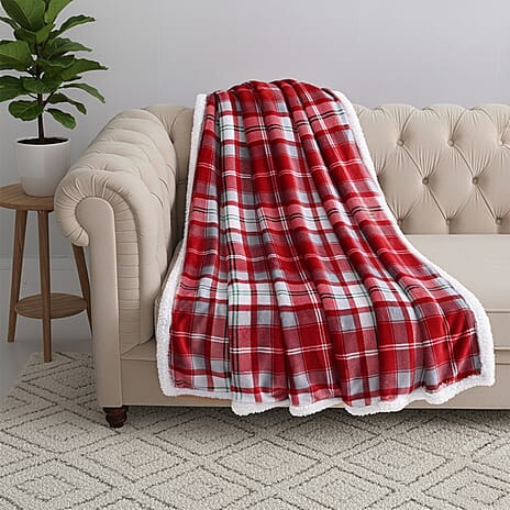 Hush Haven Check Blanket (Size 200x1 cm) - Red White & Red Black