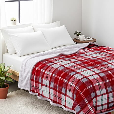 Hush Haven Check Blanket (Size 200x1 cm) - Red White & Red Black