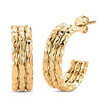 Half Hoop Earring with Push Back in Yellow Gold Colour Tone