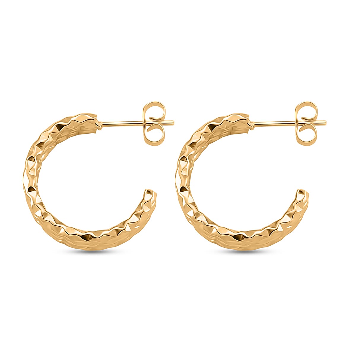Designer Inspired - Half Hoop Earring with Push Back in Yellow Gold Tone