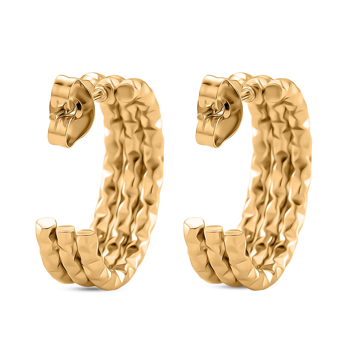 Designer Inspired - Half Hoop Earring with Push Back in Yellow Gold Tone