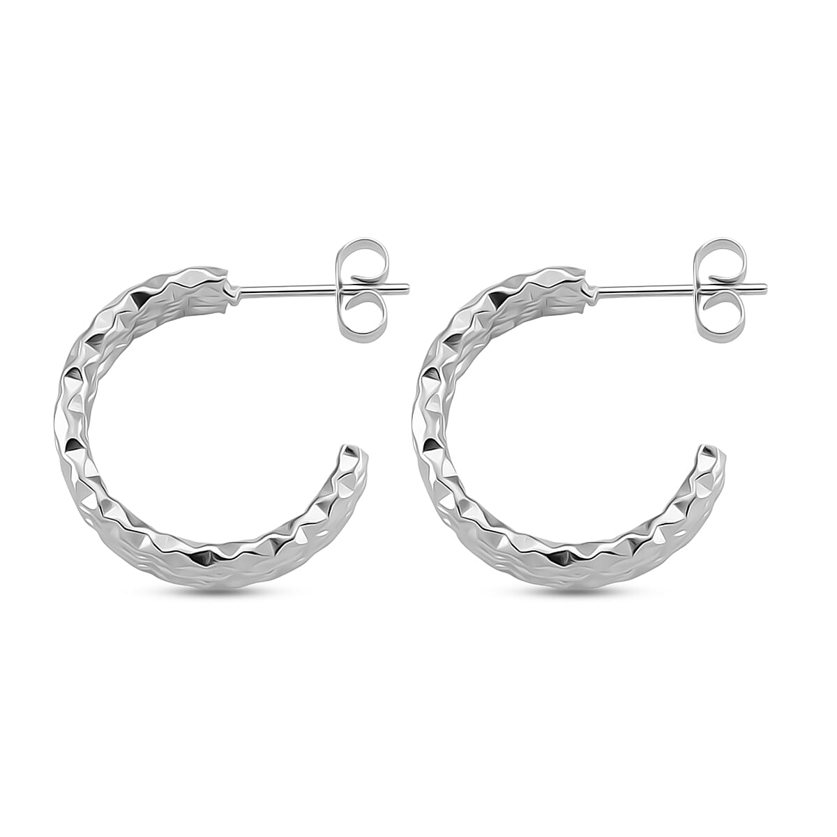 Designer Inspired - Half Hoop Earring with Push Back in Silver Tone