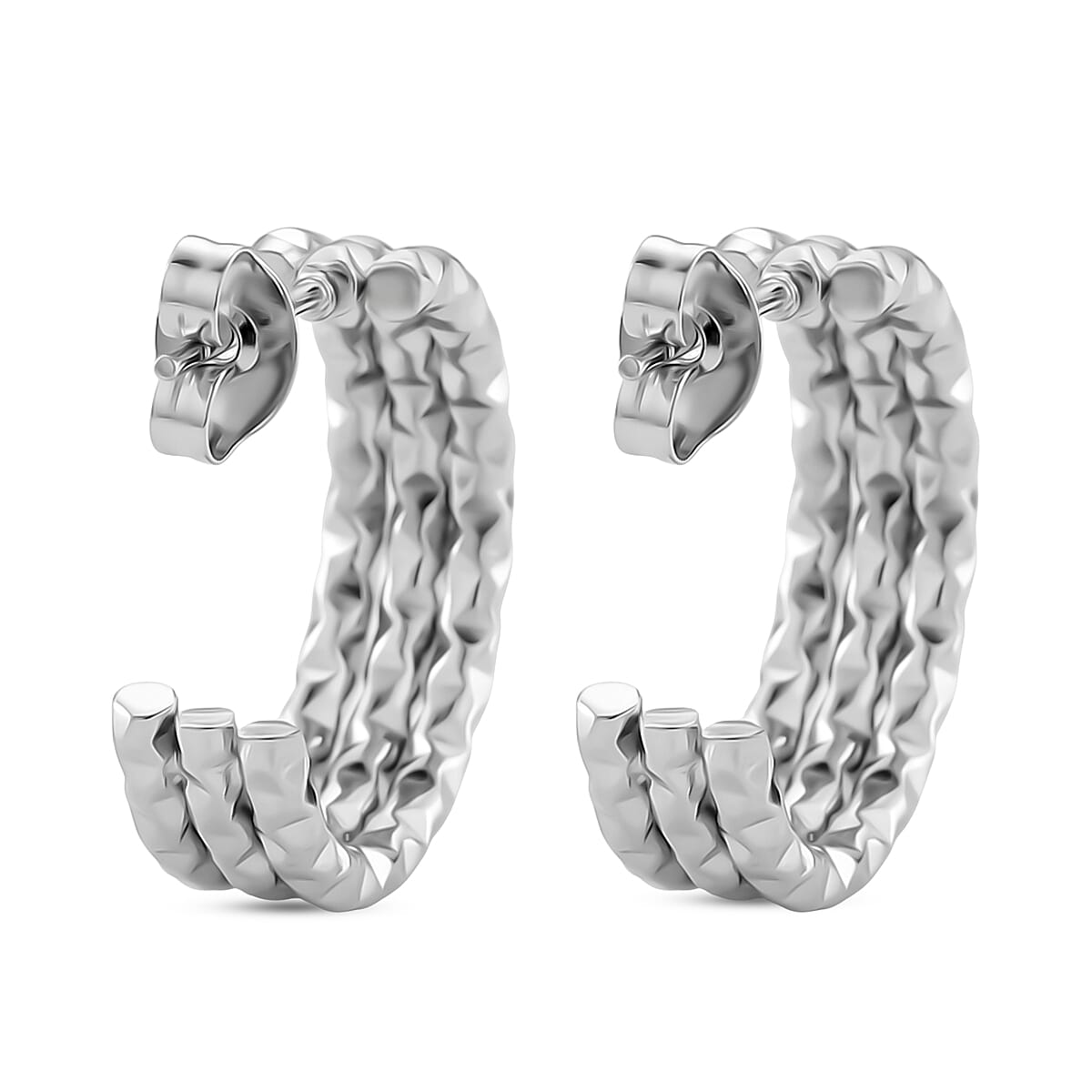 Designer Inspired - Half Hoop Earring with Push Back in Silver Tone