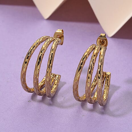 Designer Inspired Half Hoop Earrings with Push Back in Yellow Tone