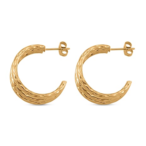 Designer Inspired Half Hoop Earrings with Push Back in Yellow Tone