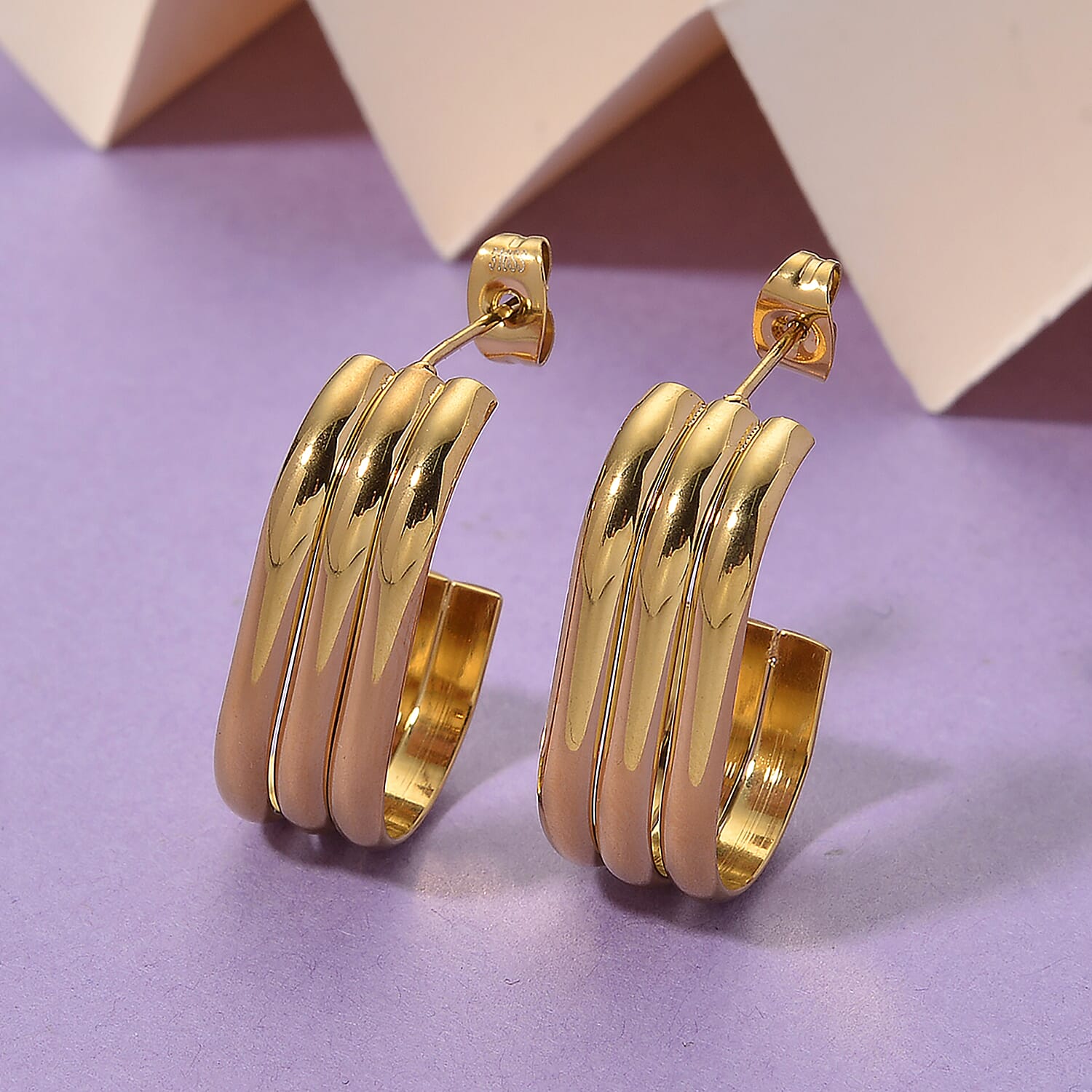 One Time Deal - Earrings with Push Back in Yellow Gold Tone