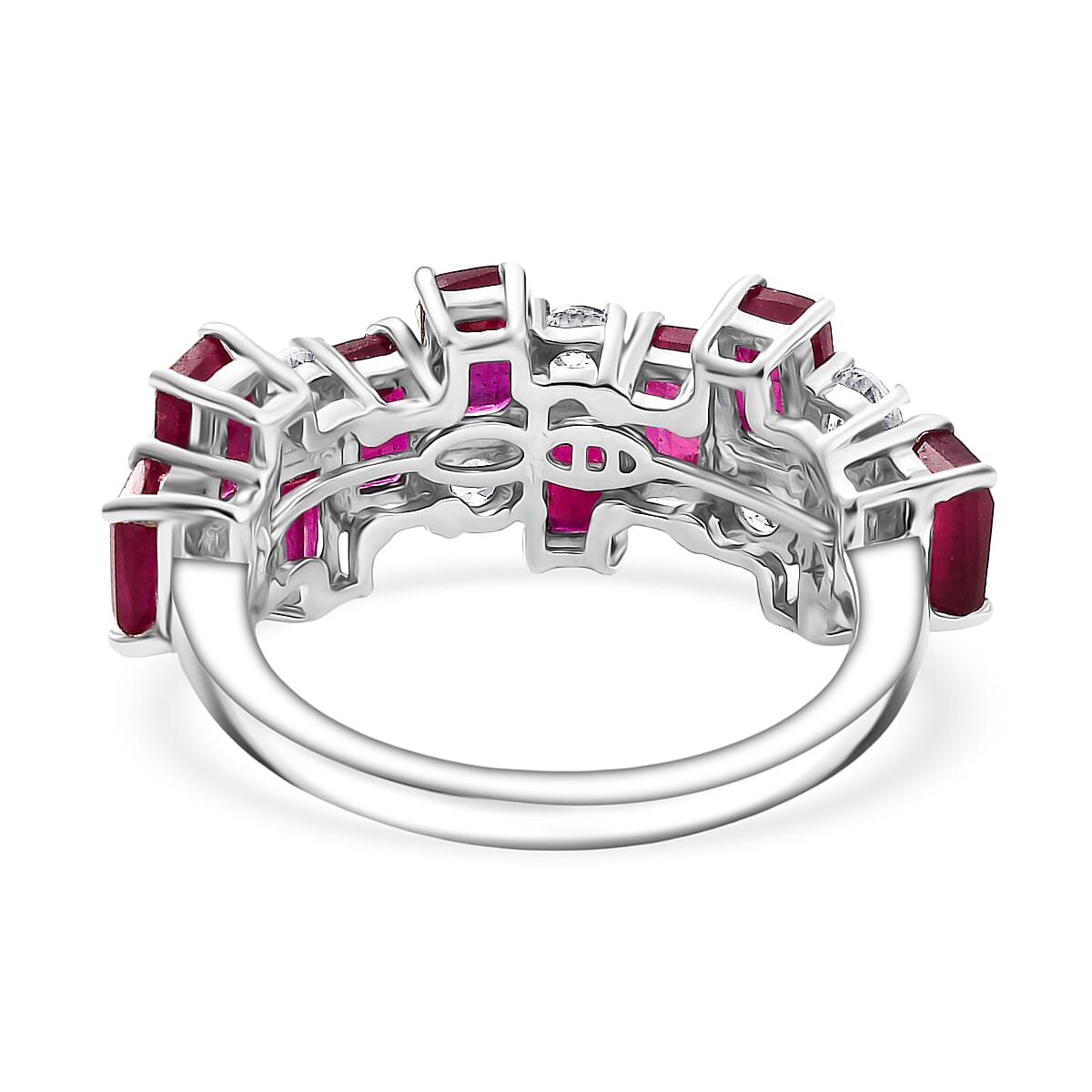 AAA African Ruby & Zircon Ring in Rhodium Overlay Sterling Silver 6.75 Ct.
