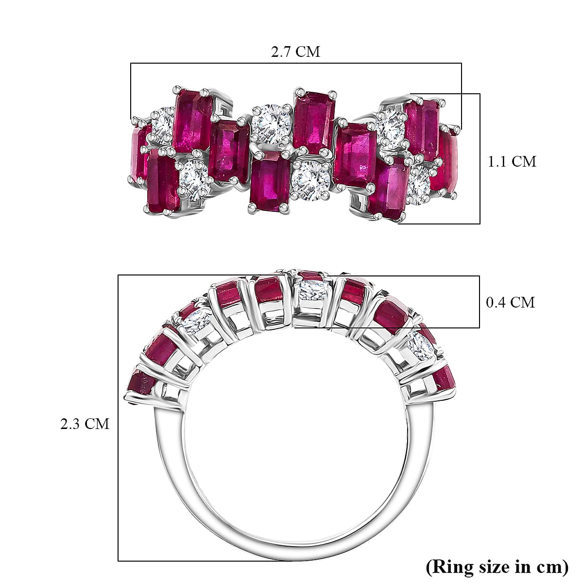AAA African Ruby & Zircon Ring in Rhodium Overlay Sterling Silver 6.75 Ct.