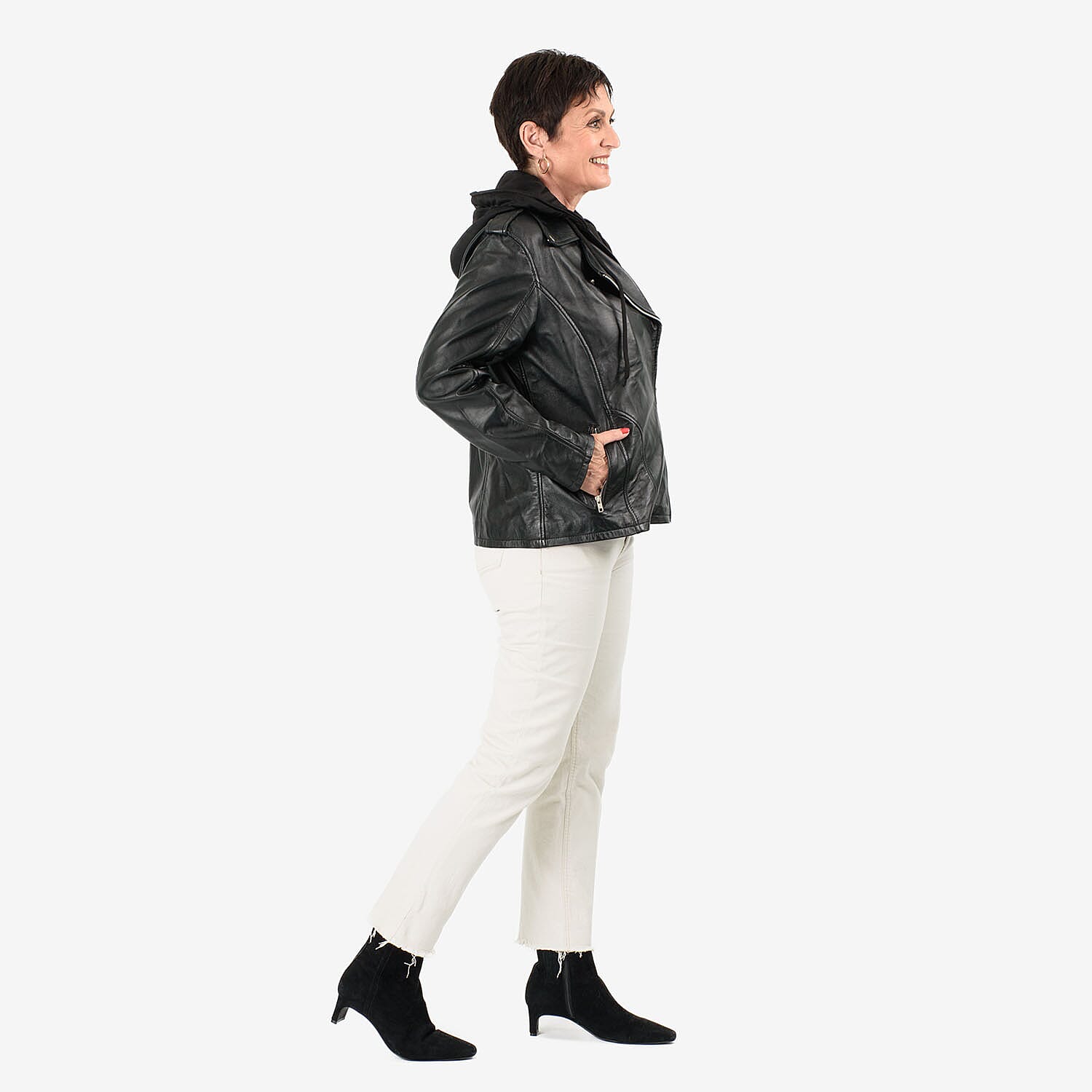 Valissiere Hooded Leather Jacket (Size M) - Black