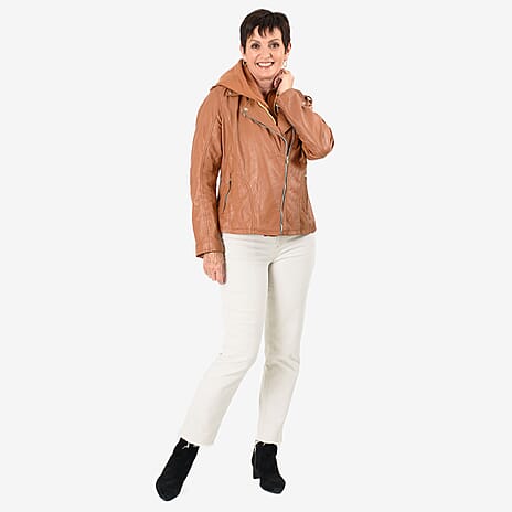 Valissiere Hooded Leather Jacket (Size M) - Brown