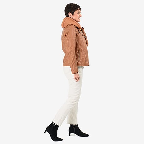 Valissiere Hooded Leather Jacket (Size L) - Brown