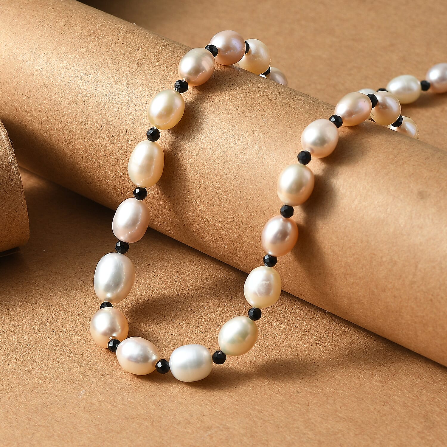 Multi Colour Fresh Water Pearl & Black Spinel Necklace (Size - 18 -2 Ext) with Lobster Clasp in Rhodium Overlay Sterling Silver 108.00 Ct.