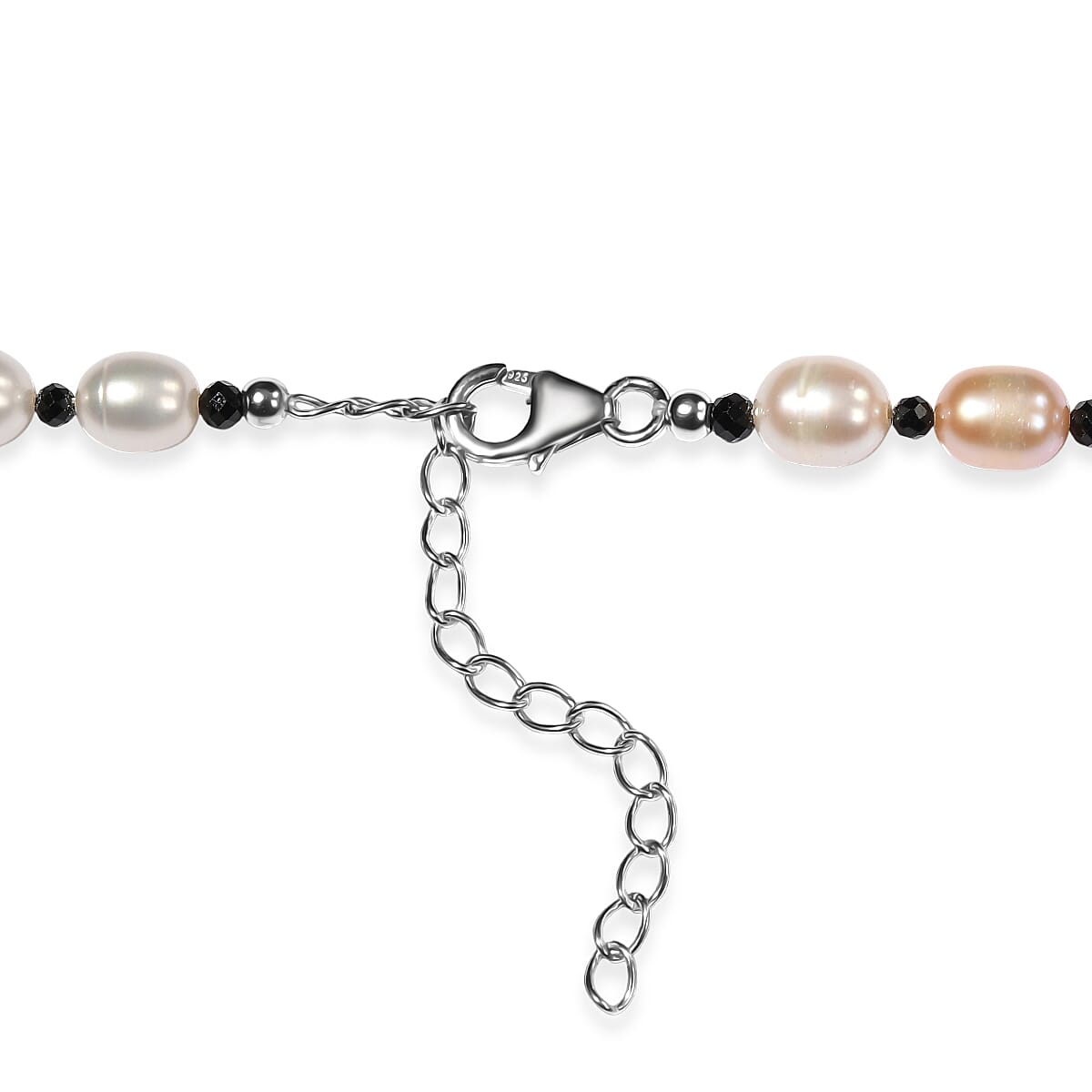 Multi Colour Fresh Water Pearl & Black Spinel Necklace (Size - 18 -2 Ext) with Lobster Clasp in Rhodium Overlay Sterling Silver 108.00 Ct.