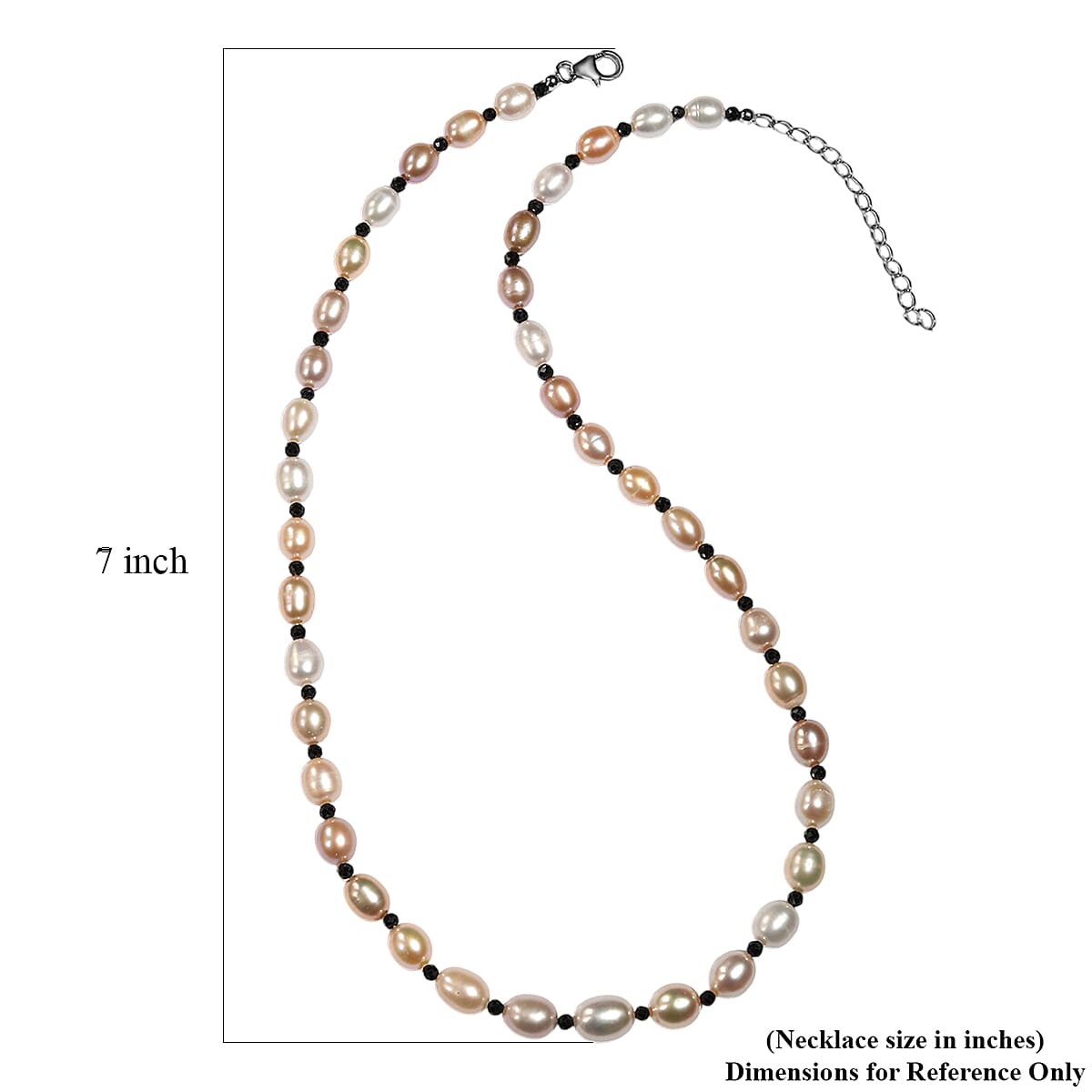 Multi Colour Fresh Water Pearl & Black Spinel Necklace (Size - 18 -2 Ext) with Lobster Clasp in Rhodium Overlay Sterling Silver 108.00 Ct.