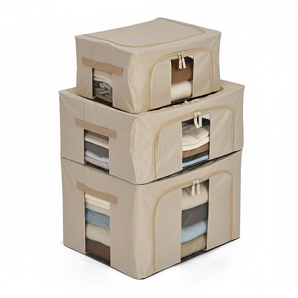 Set of 3- Foldable Oxford Fabric Storage Box with 3 window - Light Yellow