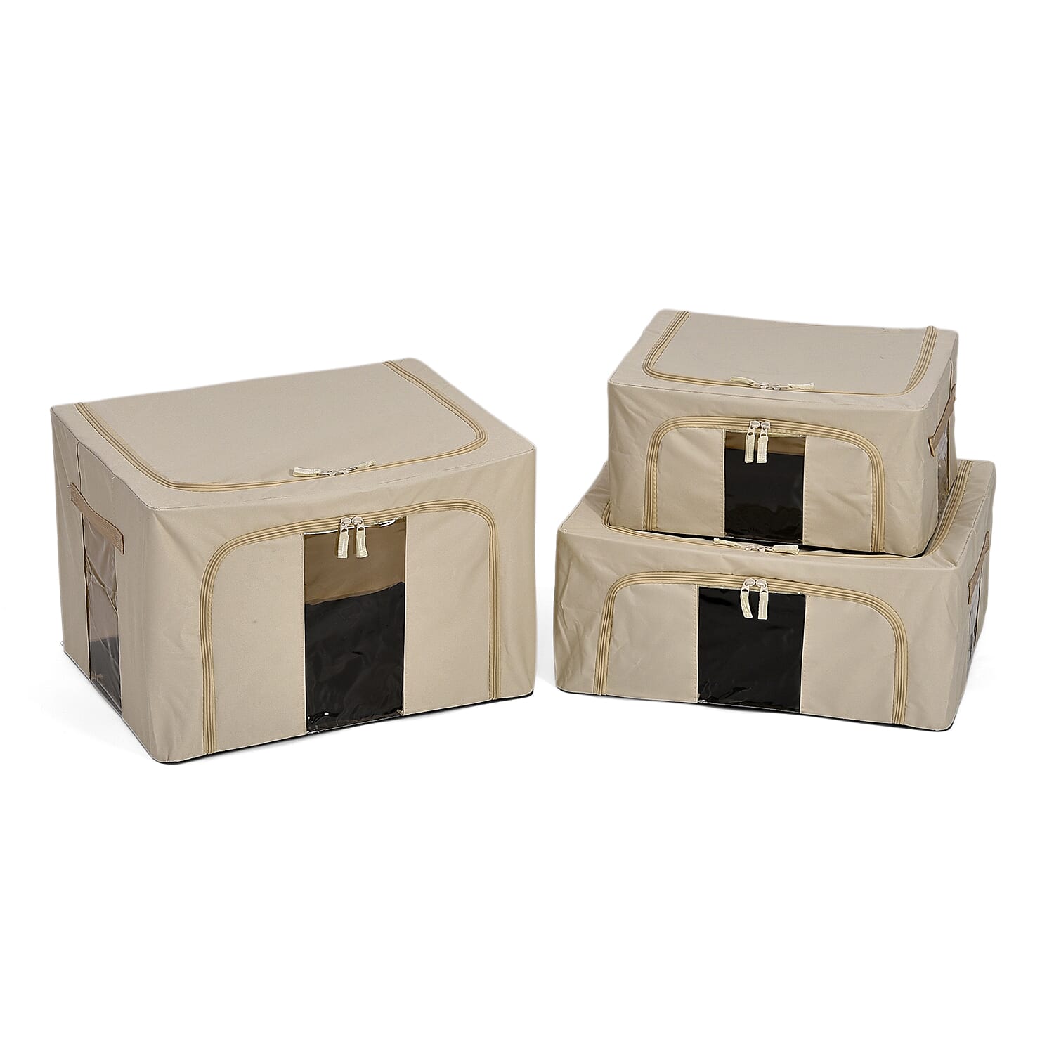 Set of 3- Foldable Oxford Fabric Storage Box with 3 window - Light Yellow