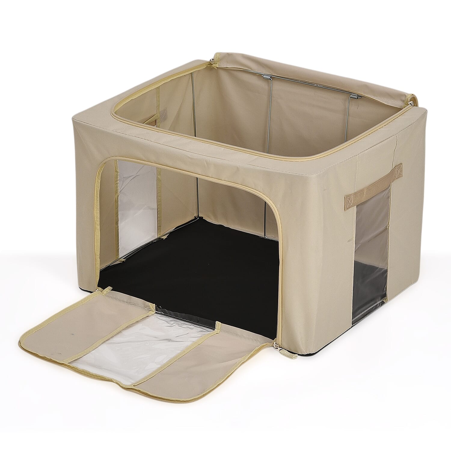 Set of 3- Foldable Oxford Fabric Storage Box with 3 window - Light Yellow