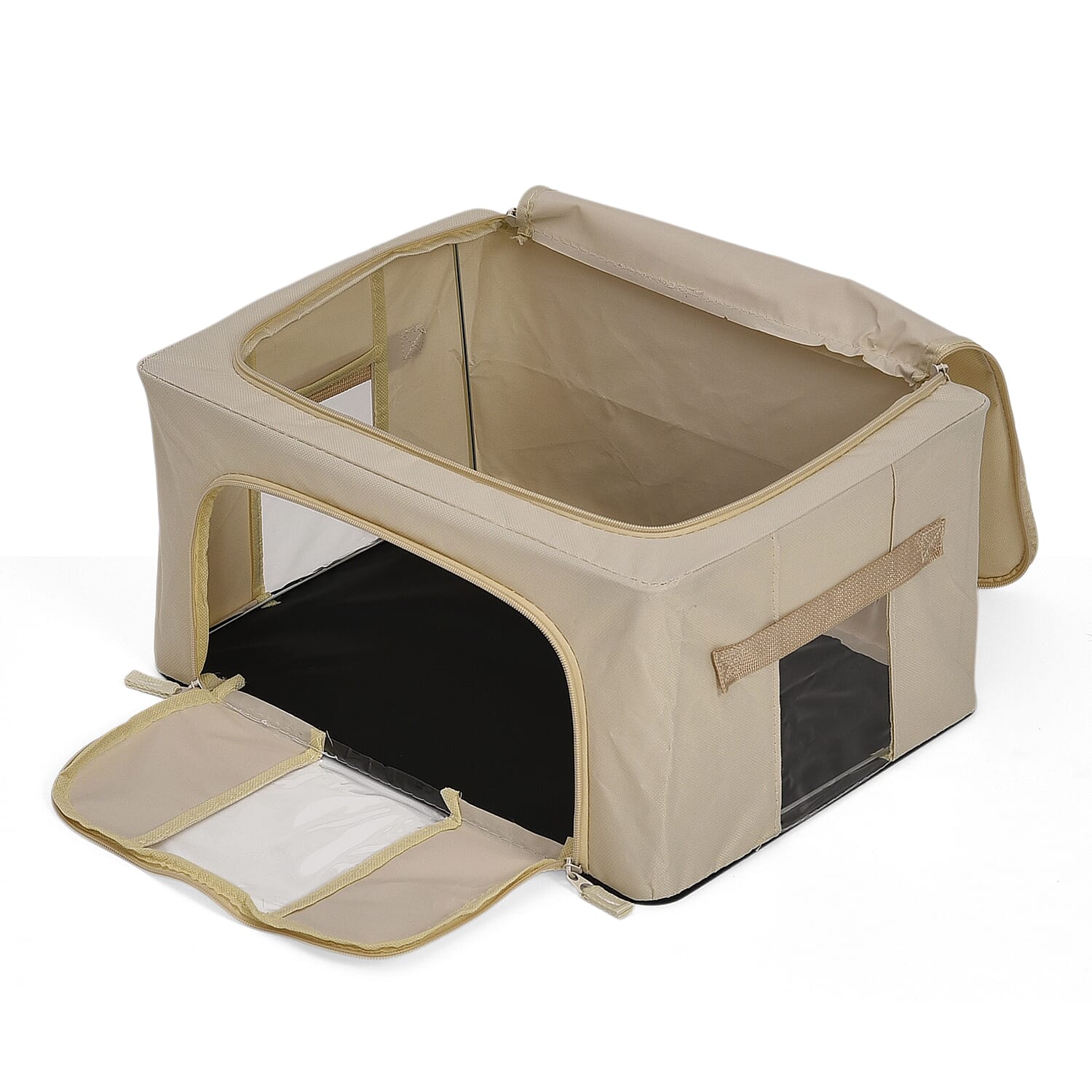 Set of 3- Foldable Oxford Fabric Storage Box with 3 window - Light Yellow