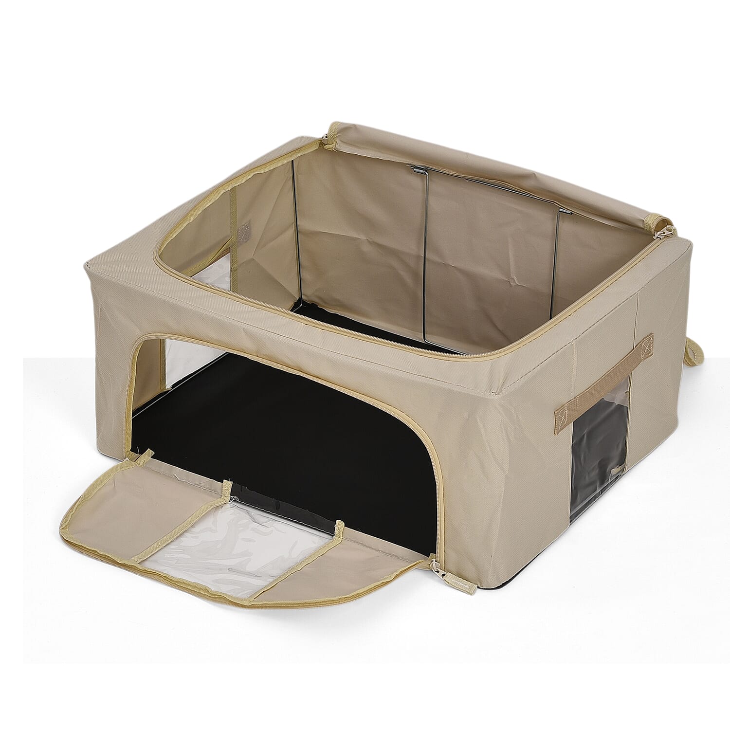 Set of 3- Foldable Oxford Fabric Storage Box with 3 window - Light Yellow