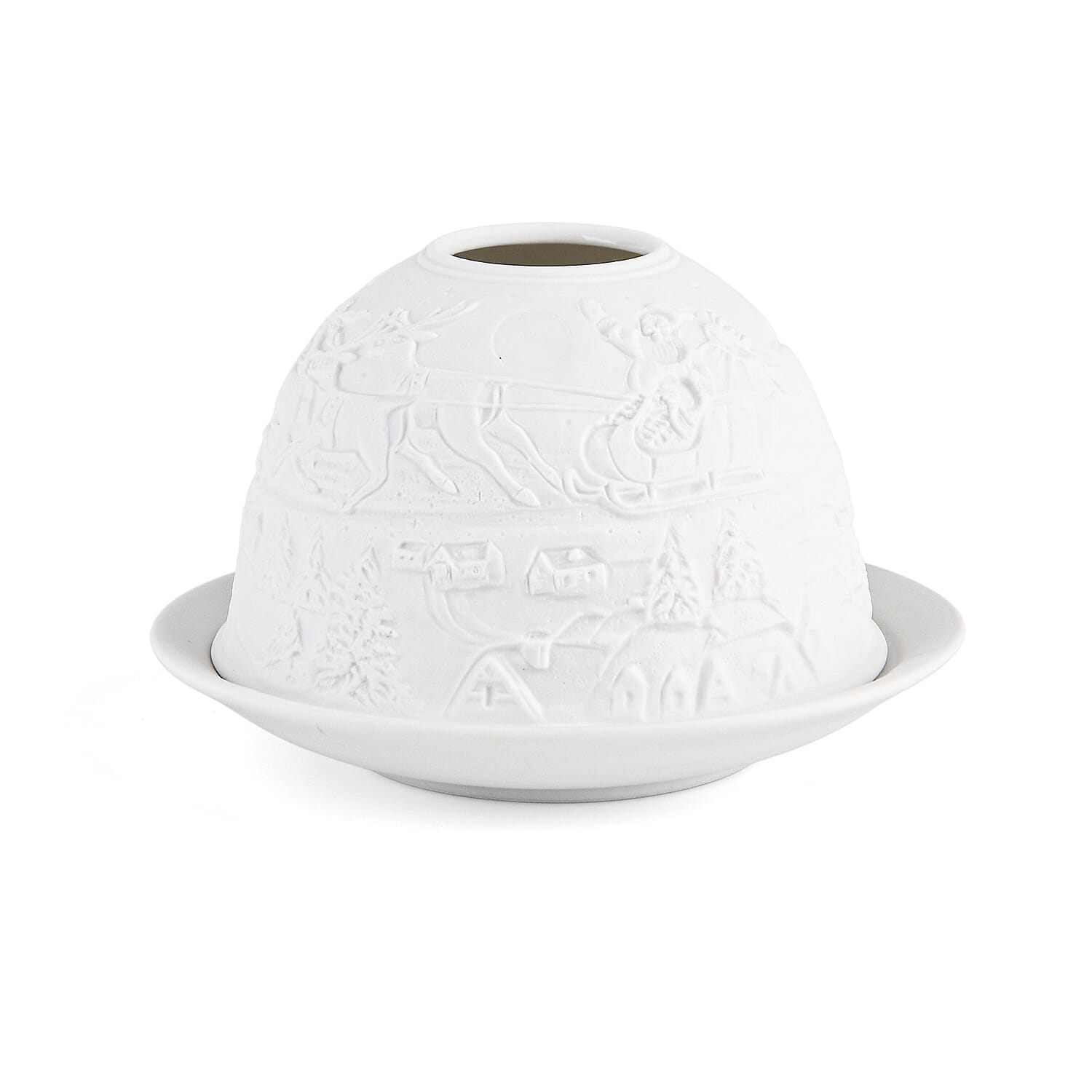 LIVMORE Christmas Porcelain Tealight Candle Holder - Santa & Reindeer Pattern, 13-Color LED Light with Remote Control